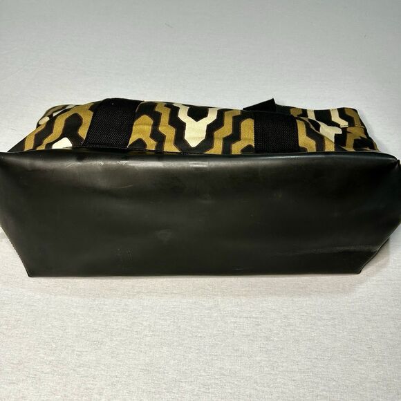 Tory Burch Tote, Olive Tan & BlackGeometric Print, Black Trim, Gold Hardware - Picture 3 of 5